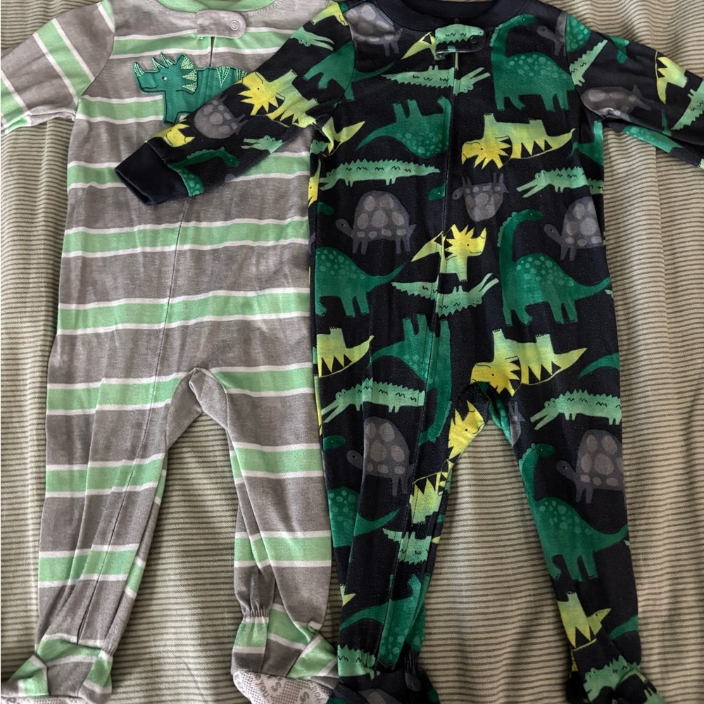 Carter's Green and Gray Dinosaur Footie onesie baby pajamas